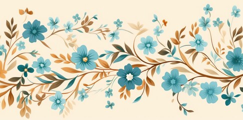 Fototapeta na wymiar Vibrant Mexican Folk Art Floral Design on a Deep Blue Canvas - Generative AI
