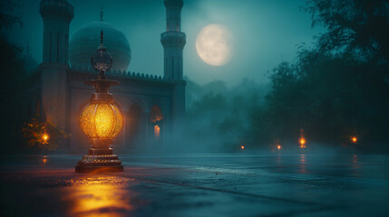 Islamic lantern in the night - Ramadan Kareem - obrazy, fototapety, plakaty