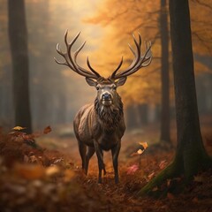Autumn's Majesty Capturing the Grace of a Stag in Nature's Splendor, Generative Ai