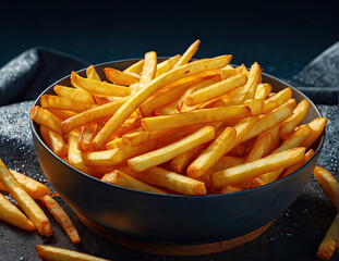 French fries close up on a plate. - 742518230