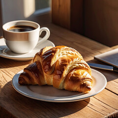 cup of coffee and croissants - 742518414