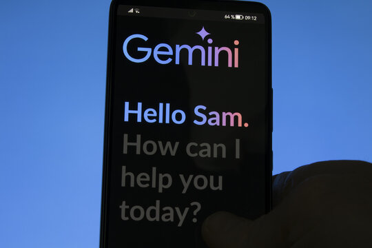 February 22th 2024, A student open Gemini on his phone. Google Bard Gemini web app on a screen.