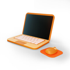 Brown 3d laptop with cartoon style and cute mouse. 3d render illustration © tono