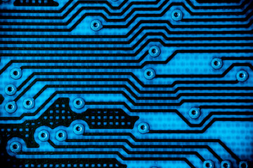 electronic hardware graphics, printed circuit board structure in blue color, PCB