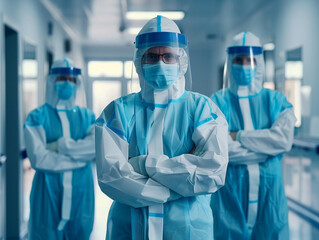 Global pandemic response healthcare workers in PPE virus containment