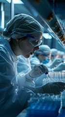 Laboratory technicians working with test tubes medical research in progress