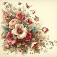 Stof per meter Charming Bloom: Victorian Era Style Floral Arrangement on Light Background © Ksu
