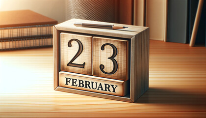 Timeless Moment: 23rd of February on a Wooden Calendar