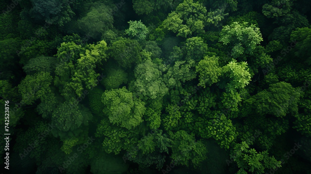 Poster aerial top view forest tree, rainforest ecosystem and healthy environment concept and background, te
