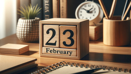 Timeless Moment: 23rd of February on a Wooden Calendar - obrazy, fototapety, plakaty