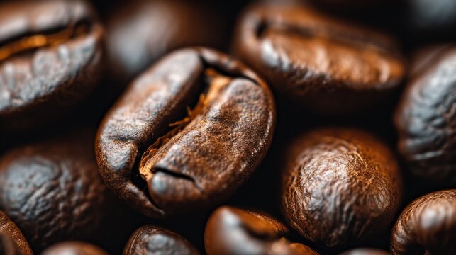 An illustration of coffee beans showing their texture, richness and aroma.Details and natural beauty of the coffee beans to create a captivating and visually appealing image.
