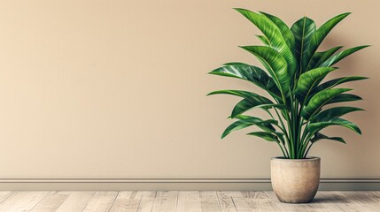 Fototapeta premium Side view illustration of green plant. Minimalist aesthetic, allowing focus on the plant. Copy space for text.