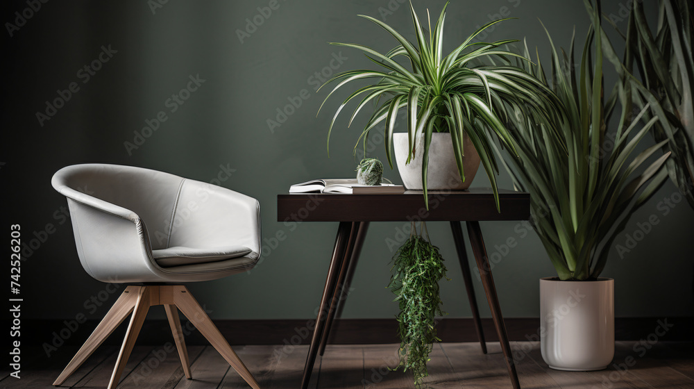 Poster hyper-realistic images of a spider plant grove arranged in an artistic studio. frame the composition