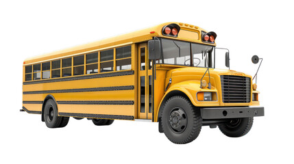 yellow school bus isolated on transparent and white background.PNG image