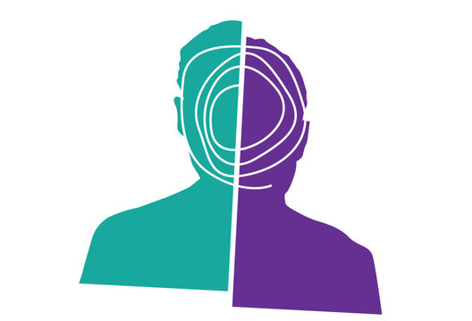 Bipolar Disorder in General. Confusion concept. Editable Clip Art.