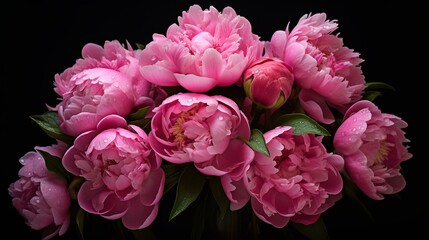 Fototapeta premium Bouquet of pink peonies, dark background,