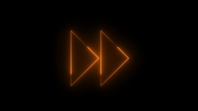 Neon glowing brown fast forward icon animation in black background