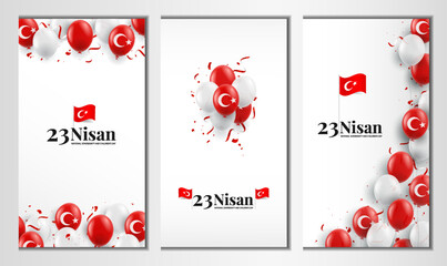 23 April. National sovereignty and children's day. Banner set. Vector Illustration.
