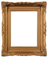 Wide gilded patterned frame of a painting in the boroque style on a transparent background, in PNG...