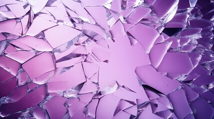 Broken mirror, shattered glass on a soft purple background, for designers, a place for signature, empty, mock-up