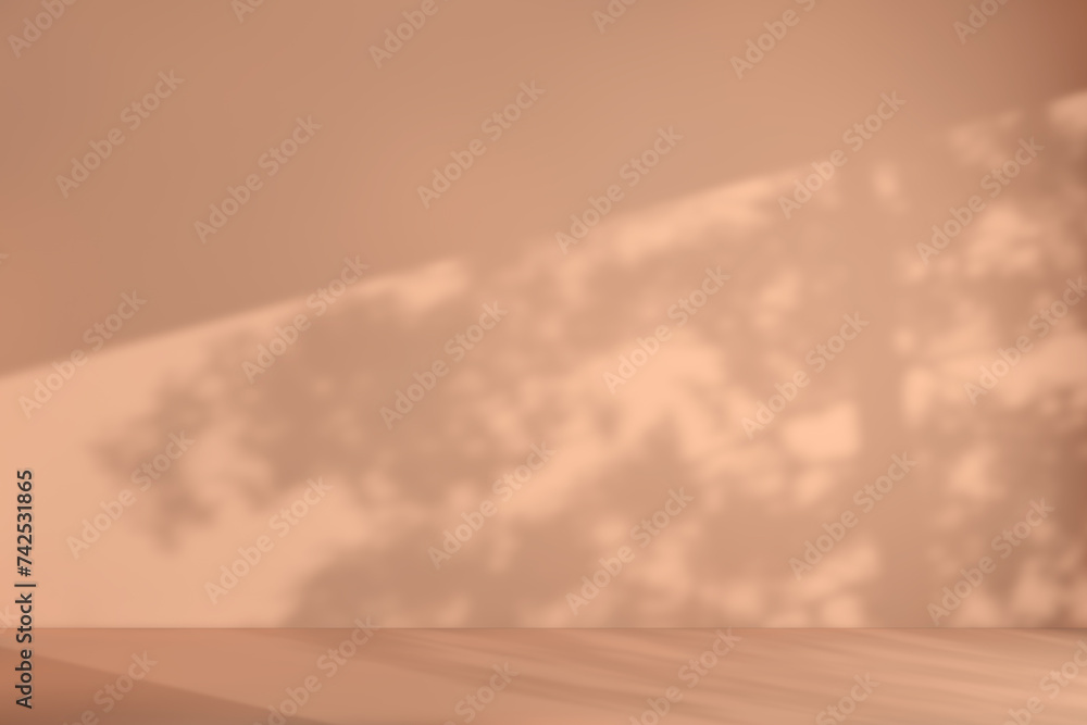 Poster shadow of window and sunlight on empty room peach wall and floor. 3d rendering