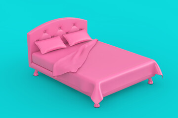 Monochrome Pink Bed Icon in Duotone Style. 3d Rendering