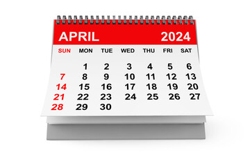 2024 Year April Calendar. 3d rendering