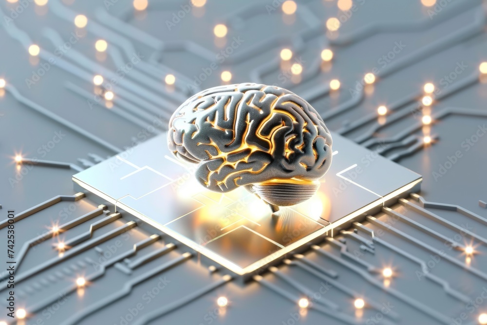 Poster ai brain chip process. artificial intelligence management mind server management axon. semiconductor