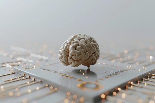 AI Brain Chip control. Artificial Intelligence serial mind micro electro mechanical system axon. Semiconductor sdram circuit board oligodendrocyte