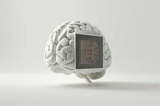 AI Brain Chip training. Artificial Intelligence quantum mind intelligence axon. Semiconductor neurosynaptic computing application circuit board buddy allocation