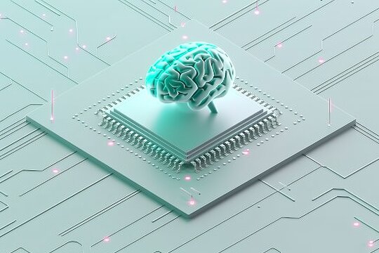 AI Brain Chip mapping. Artificial Intelligence semiconductor human amygdala mind circuit board. Neuronal network semiconductor physics smart computer processor hdd