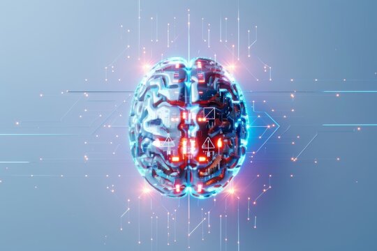 AI Brain Chip aerospace. Artificial Intelligence equipment human saas mind circuit board. Neuronal network axonal transport smart computer processor parallel processing