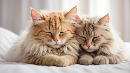 Lovely cat couple sleep together