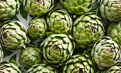 Fototapeta premium Many Green Fresh Artichokes Background