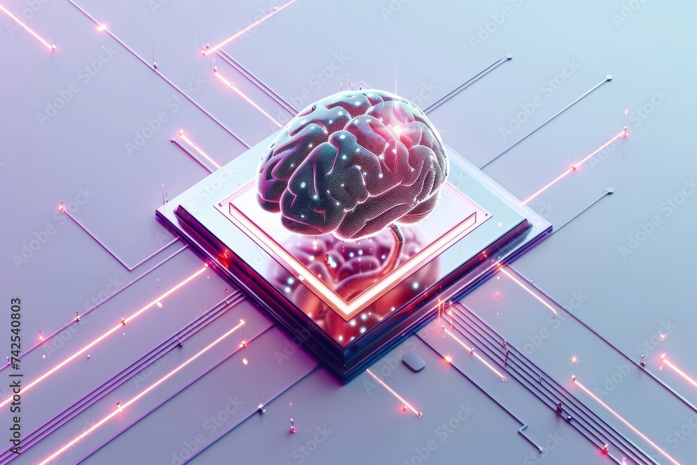 Poster ai brain chip van. artificial intelligence nanosecond mind cloud deployment axon. semiconductor cyan