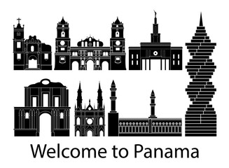 set of Panama famous landmarks by silhouette style