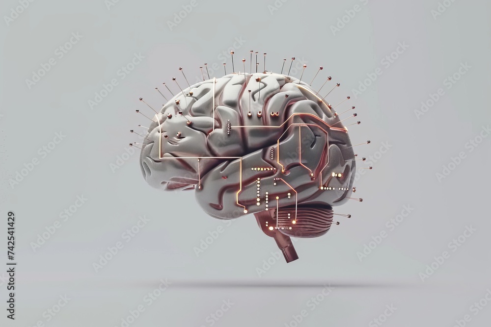 Poster ai brain chip read. artificial intelligence semiconductor mind neurotransmitter binding axon. semico