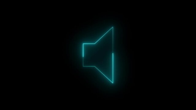 Neon glowing cyan loudspeaker icon animation in black background