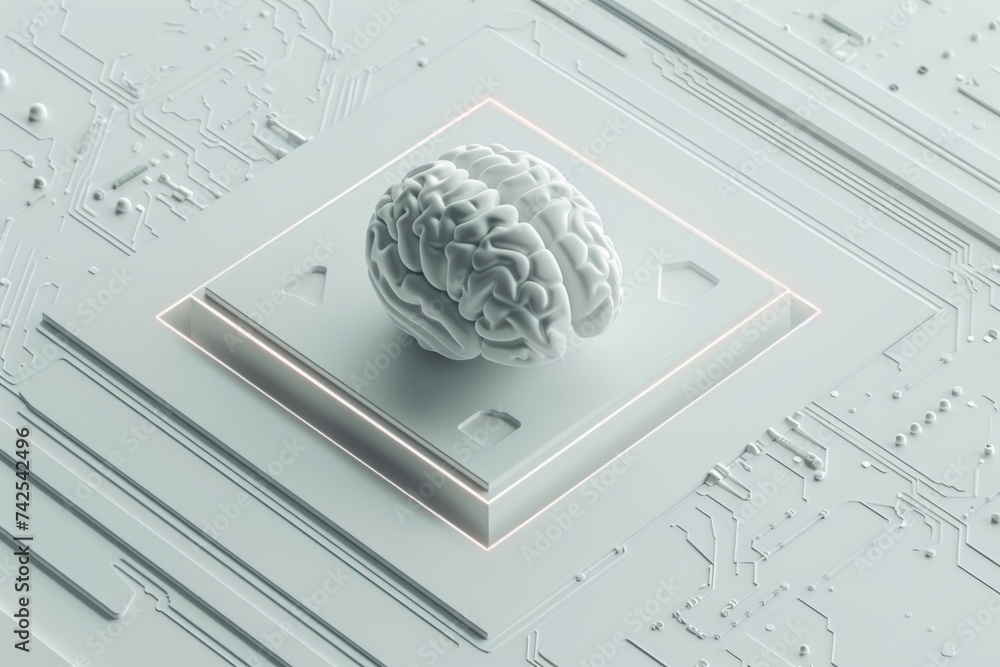 Poster ai brain chip cloud. artificial intelligence devices mind integrated circuit axon. semiconductor neu