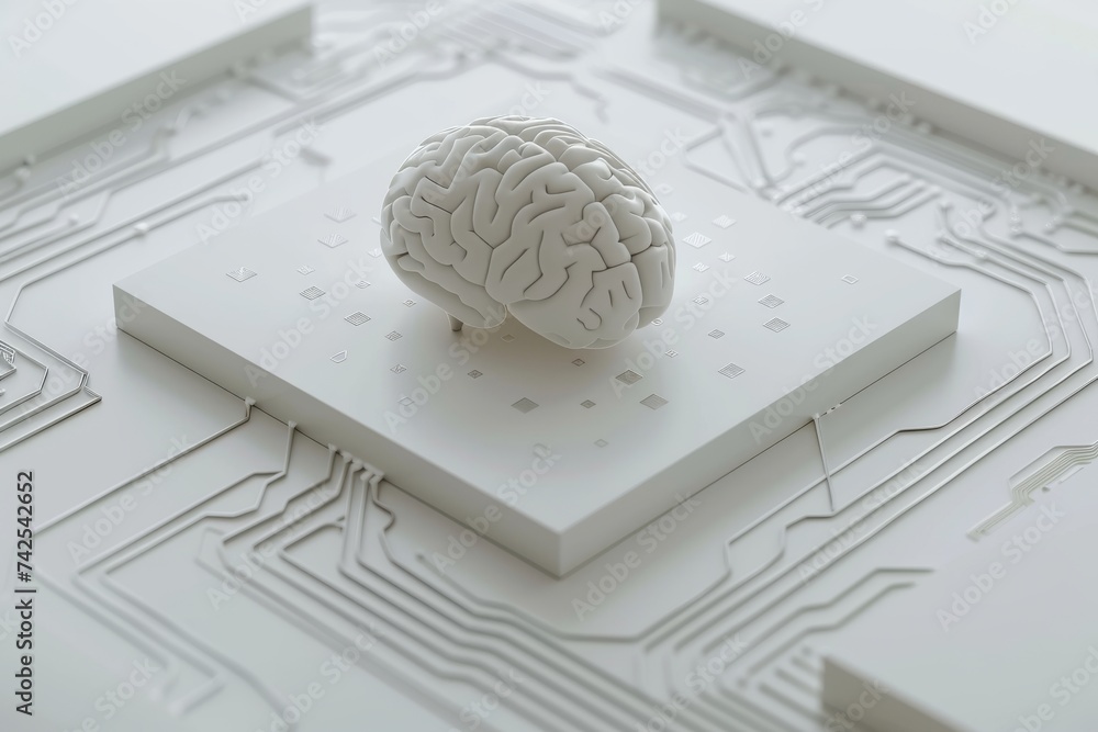 Poster ai brain chip informatics. artificial intelligence nanoprocessing mind postsynaptic neuron axon. sem