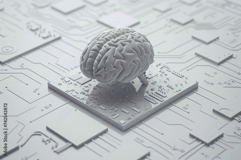 Poster ai brain chip endorphins. artificial intelligence image mind axon degeneration signaling axon. semic