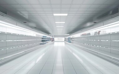 Obraz premium A serene empty supermarket aisle symbolizing the routine and chores of domestic life