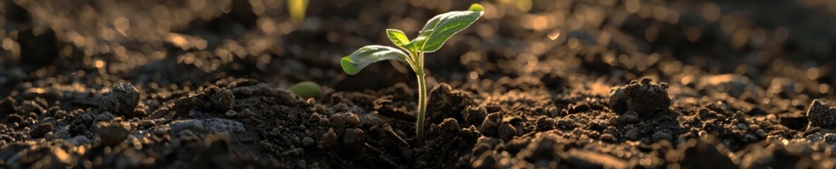 A serene image of a seedling sprouting in fertile soil symbolizing new life and the potential for environmental regeneration