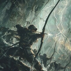 A skilled archer fires a volley of arrows raining death upon the enemy formation