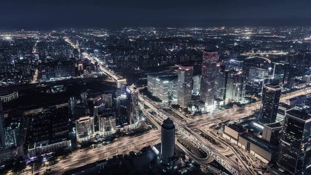 Aerial View of Beijing Skyline at Night 