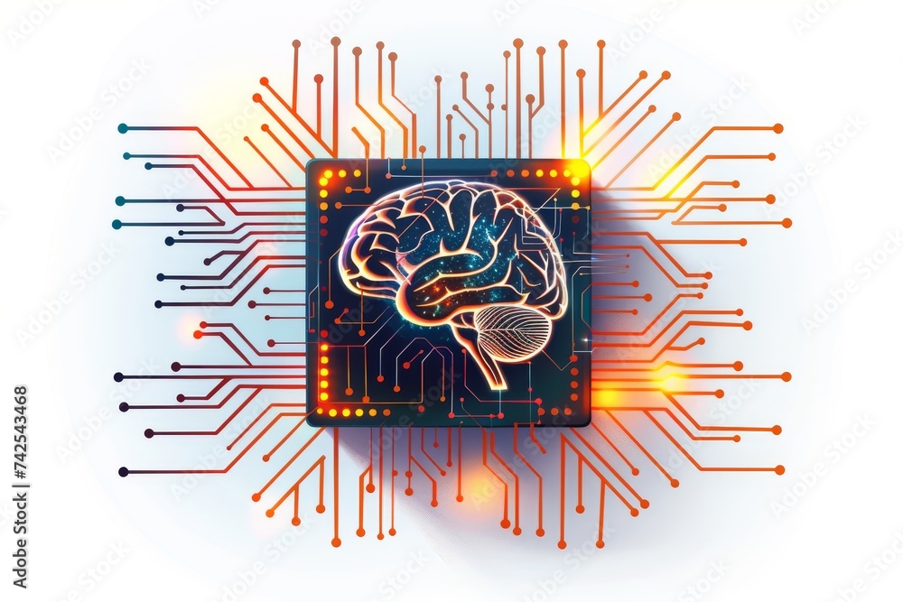 Aufkleber ai brain chip lobe. artificial intelligence depression mind inhibitory postsynaptic potential axon. 
