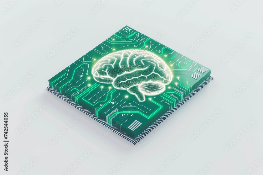Poster ai brain chip pain. artificial intelligence aware human data sovereignty mind circuit board. neurona