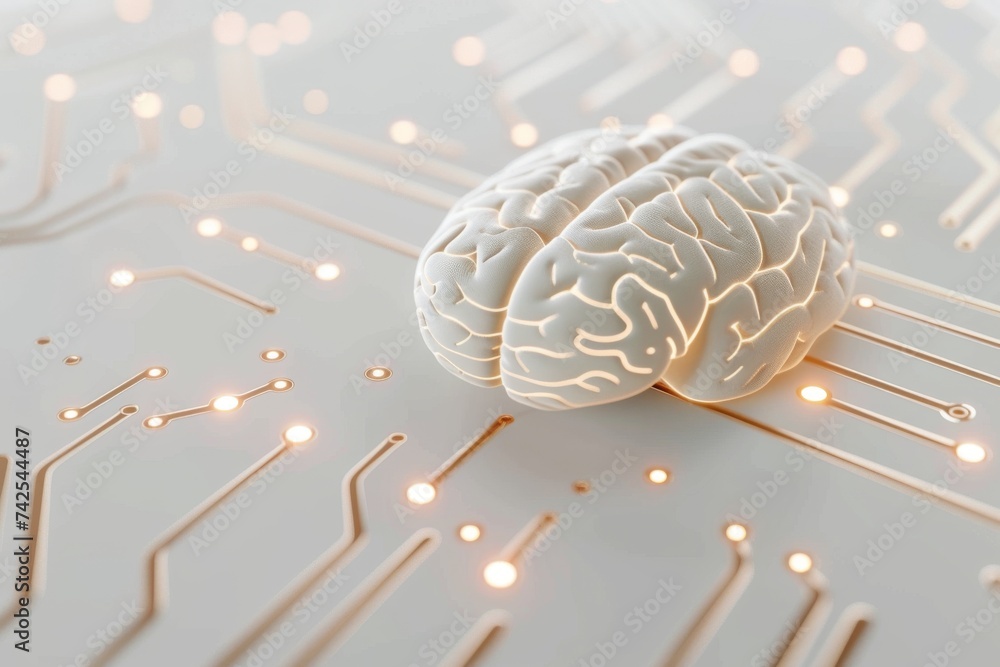 Poster ai brain chip artificial. artificial intelligence training human thread mind circuit board. neuronal