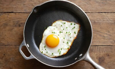 Fried eggs in a pan top view