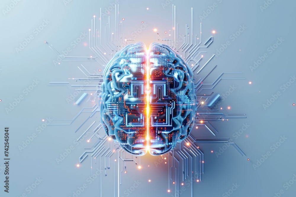 Poster ai brain chip adoption. artificial intelligence defect mind mind energy axon. semiconductor spiking 